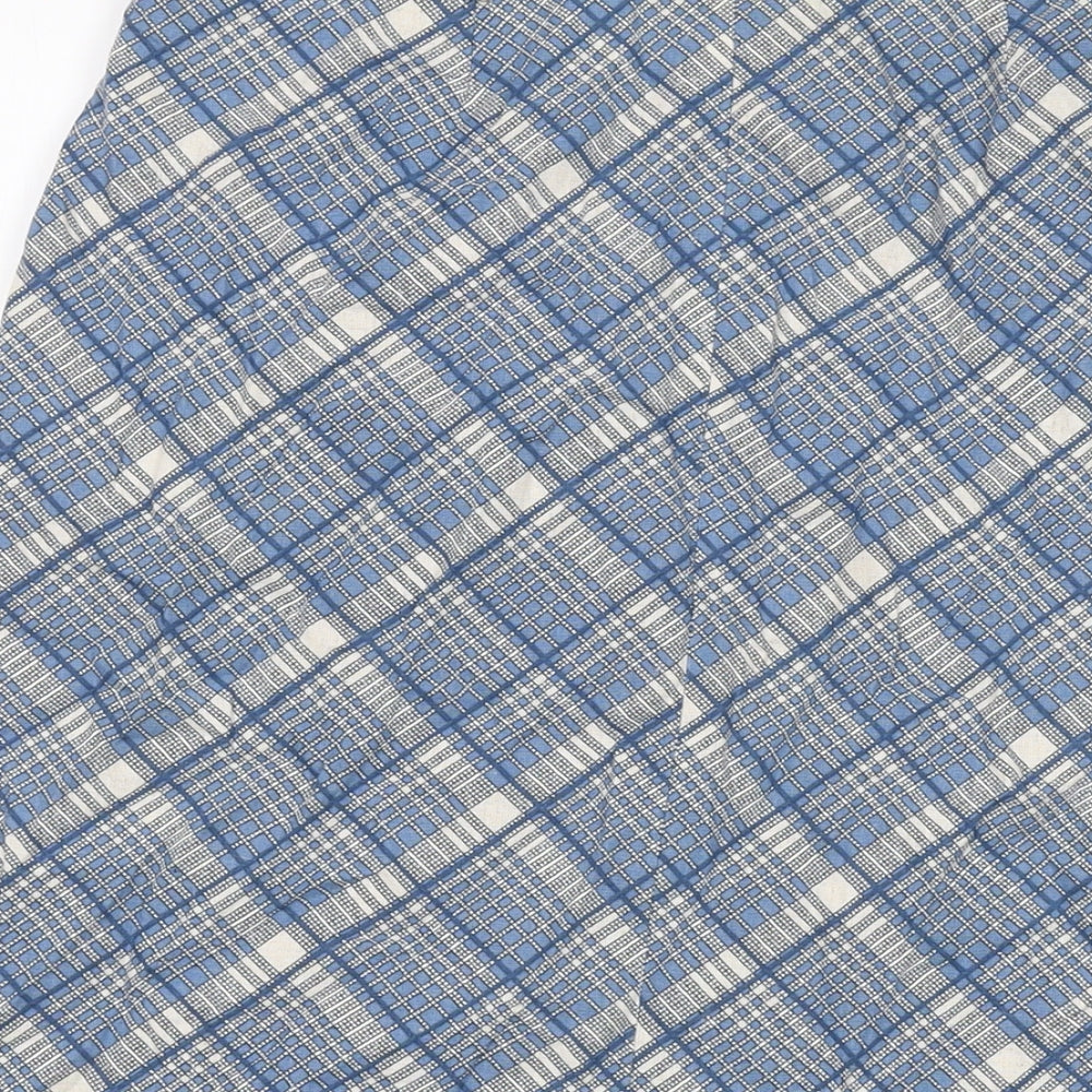 EWM Womens Blue Plaid Viscose A-Line Skirt Size 12 Zip