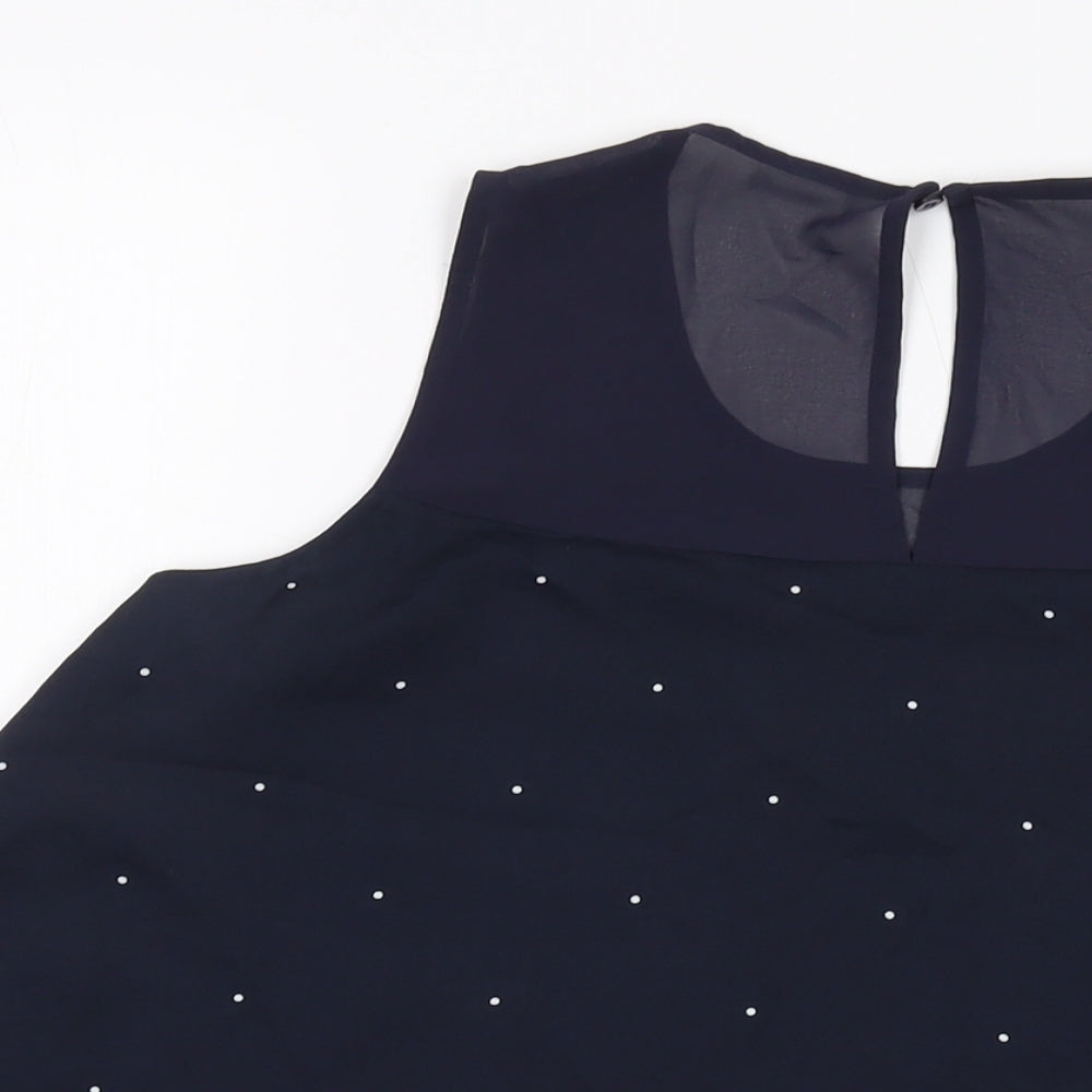 Mango Womens Blue Polka Dot Polyester Basic Tank Size M Round Neck