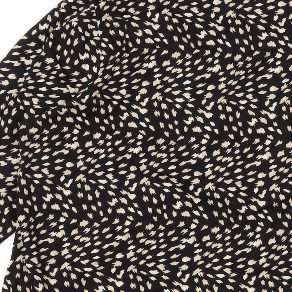 Roman Womens Black Geometric Polyester Basic Blouse Size 14 Round Neck