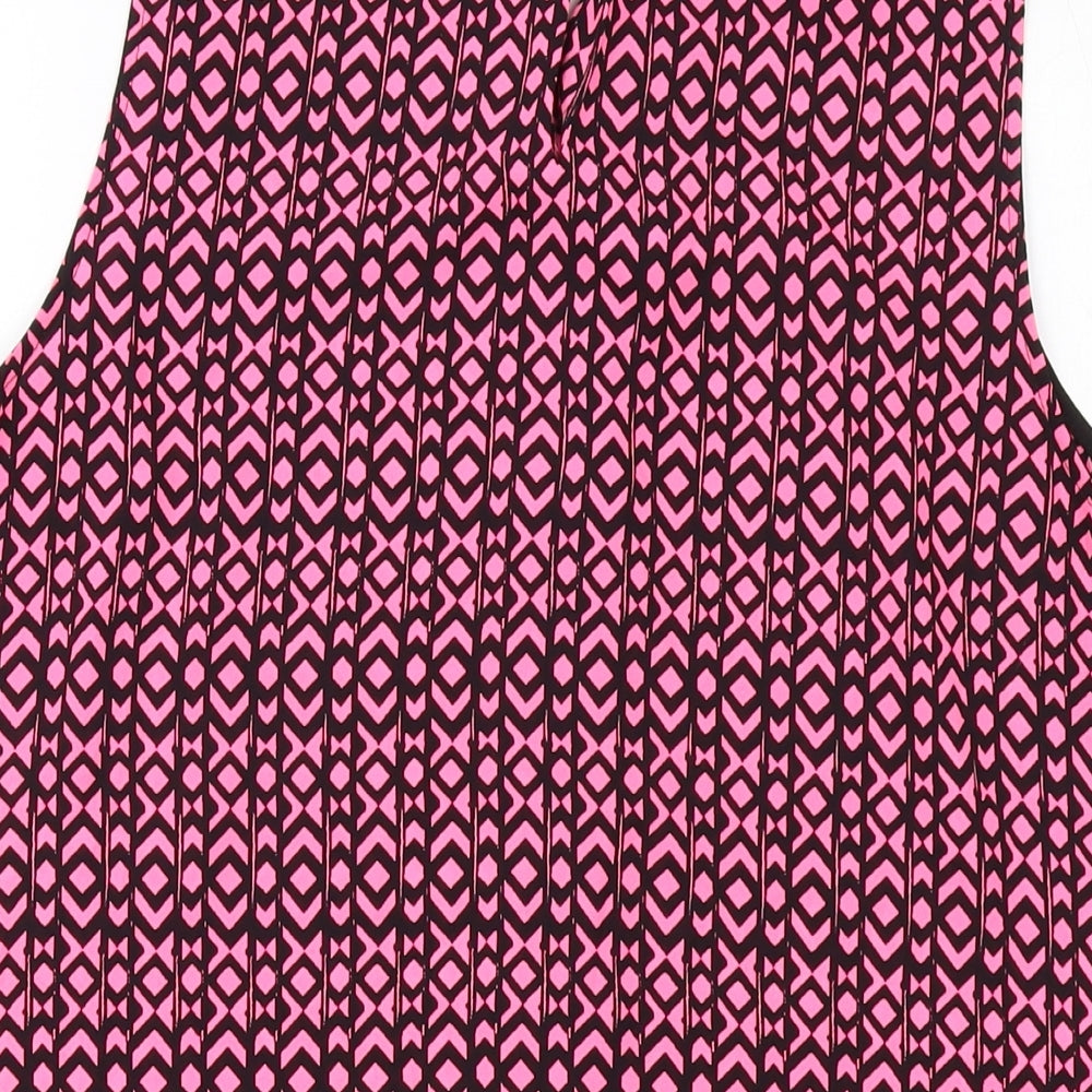NEXT Womens Pink Geometric Polyester Basic Tank Size 14 Round Neck