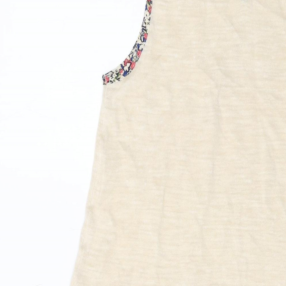 NEXT Womens Beige Floral Acetate Basic Tank Size 6 Round Neck