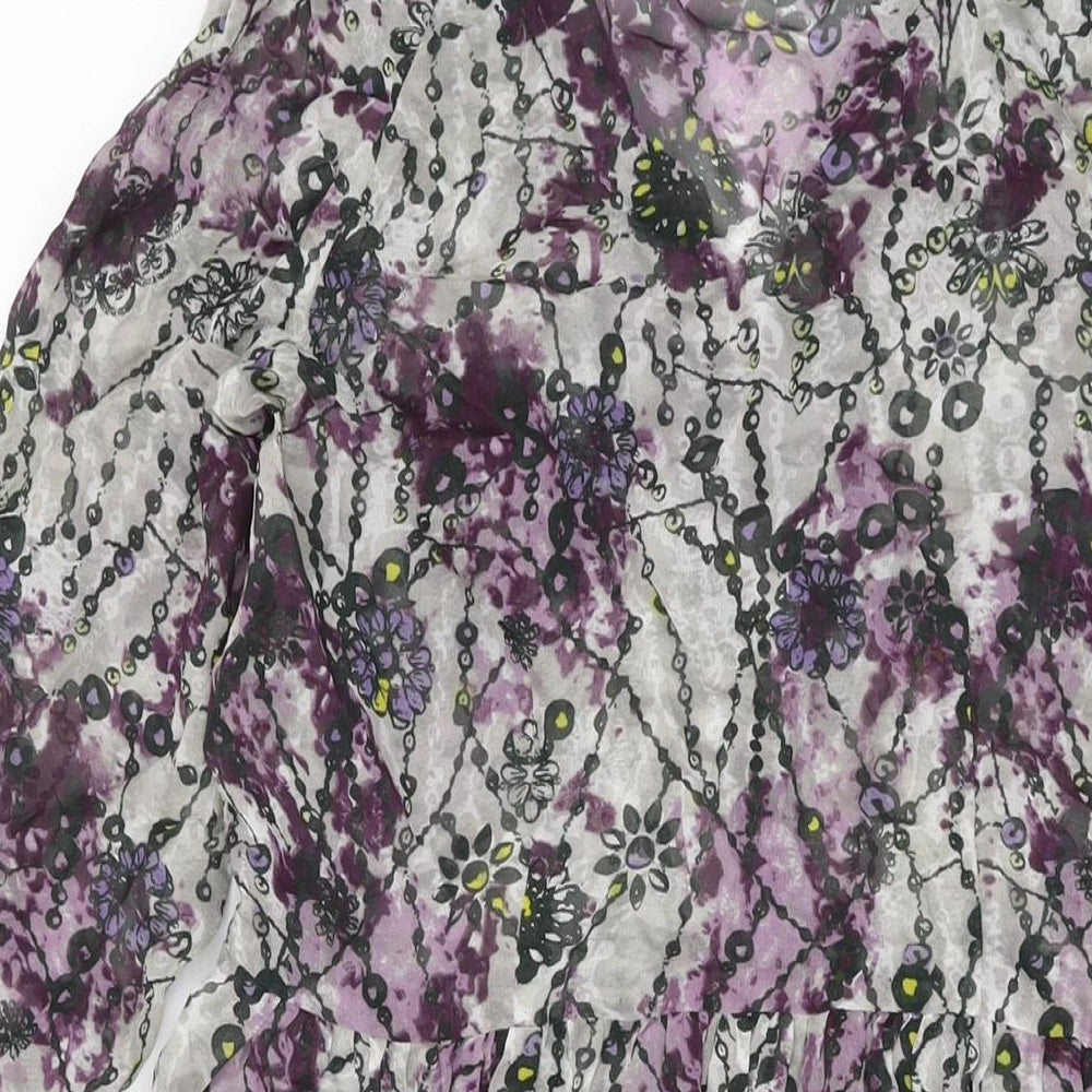 Indigo Womens Grey Floral Polyester A-Line Size 12 Collared Button