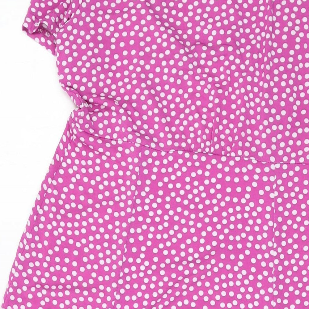 Amber Womens Purple Polka Dot Polyester A-Line Size 12 Round Neck Pullover