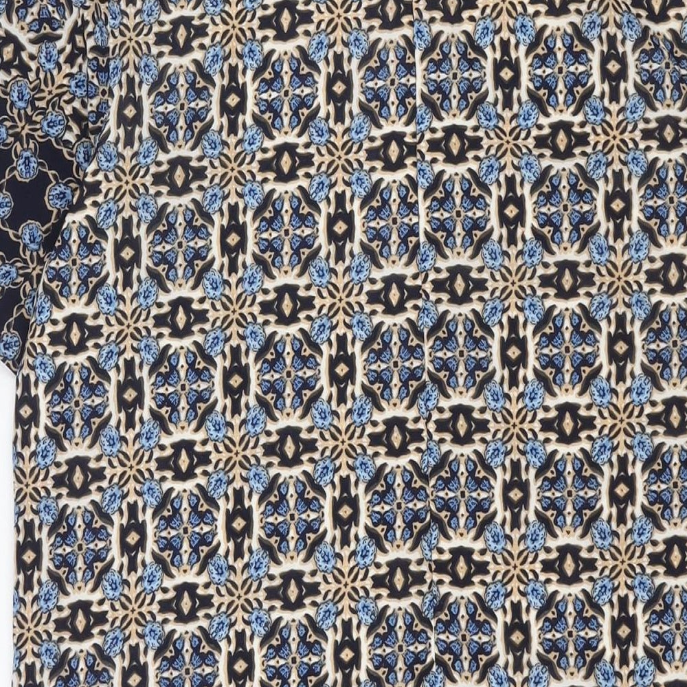Voulez-Vous Womens Blue Geometric Polyester Shift Size 12 Round Neck Zip