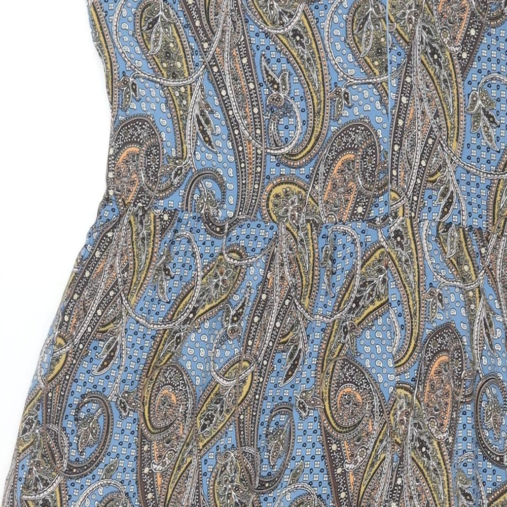 QED London Womens Multicoloured Paisley Polyester Maxi Size 14 V-Neck Zip - Front Slit Frill