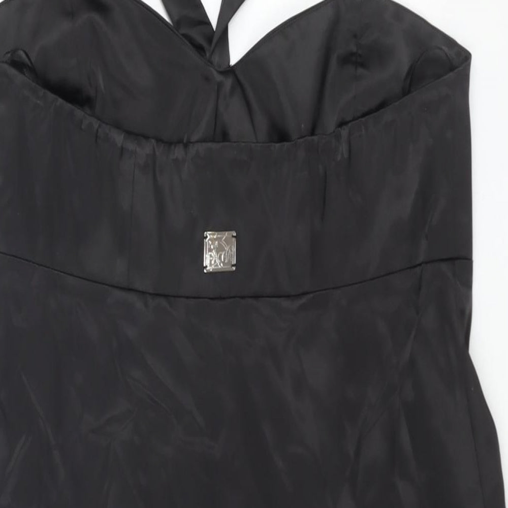 Pure Womens Black Polyester A-Line Size 12 Halter Zip - Floral Sequin