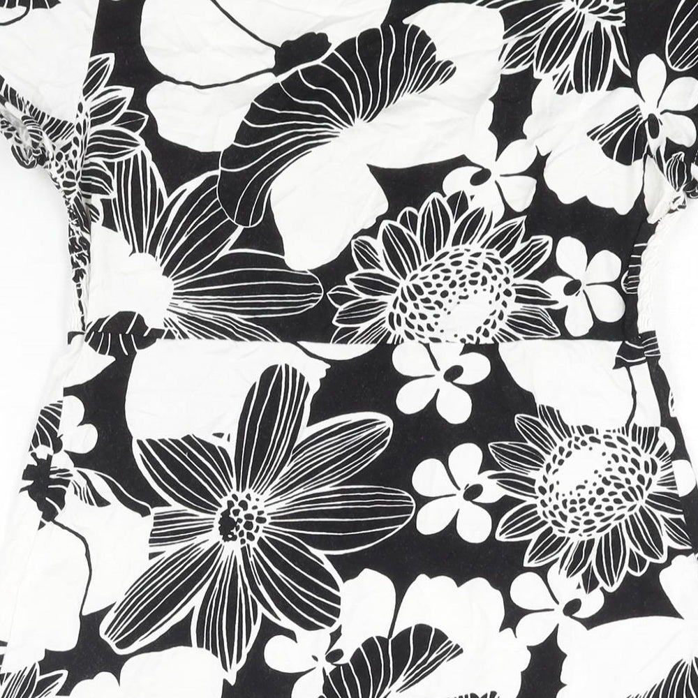 Therapy Womens Black Floral Viscose A-Line Size 12 Square Neck Pullover