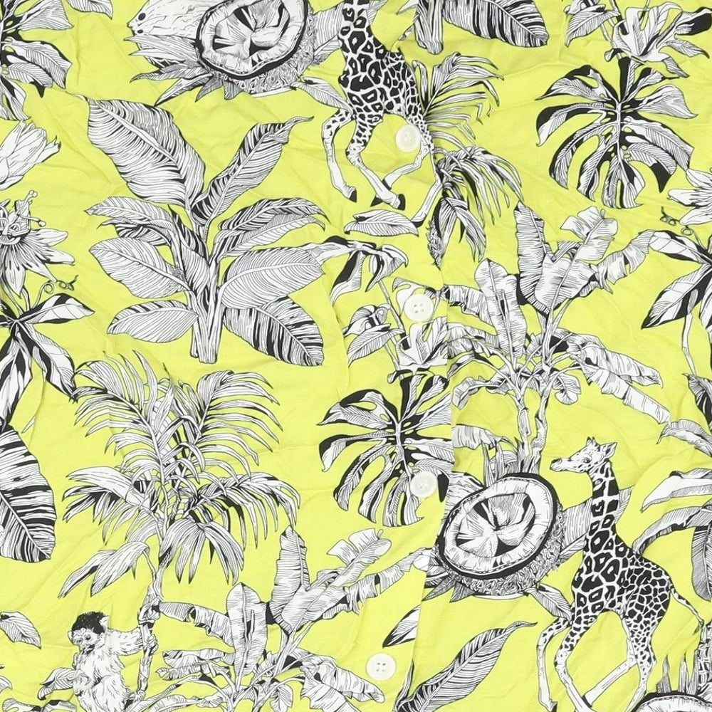 Warehouse Womens Yellow Geometric Viscose Basic Blouse Size 10 Round Neck - Floral Bird Print