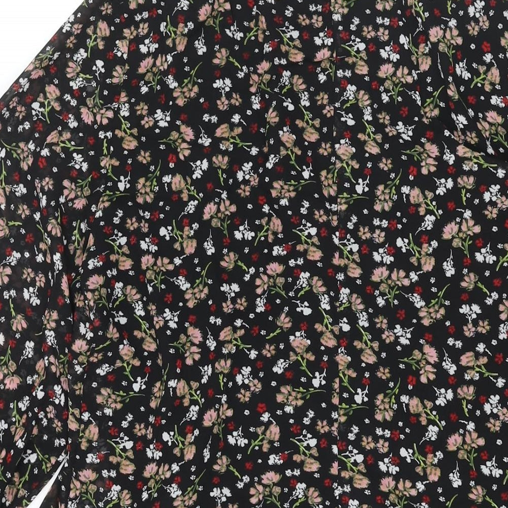 Zara Womens Black Floral Polyester A-Line Size M V-Neck Pullover - Frill