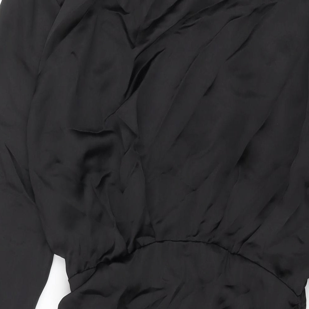Zara Womens Black Polyester Shift Size S Collared Zip - Drawstring Detail