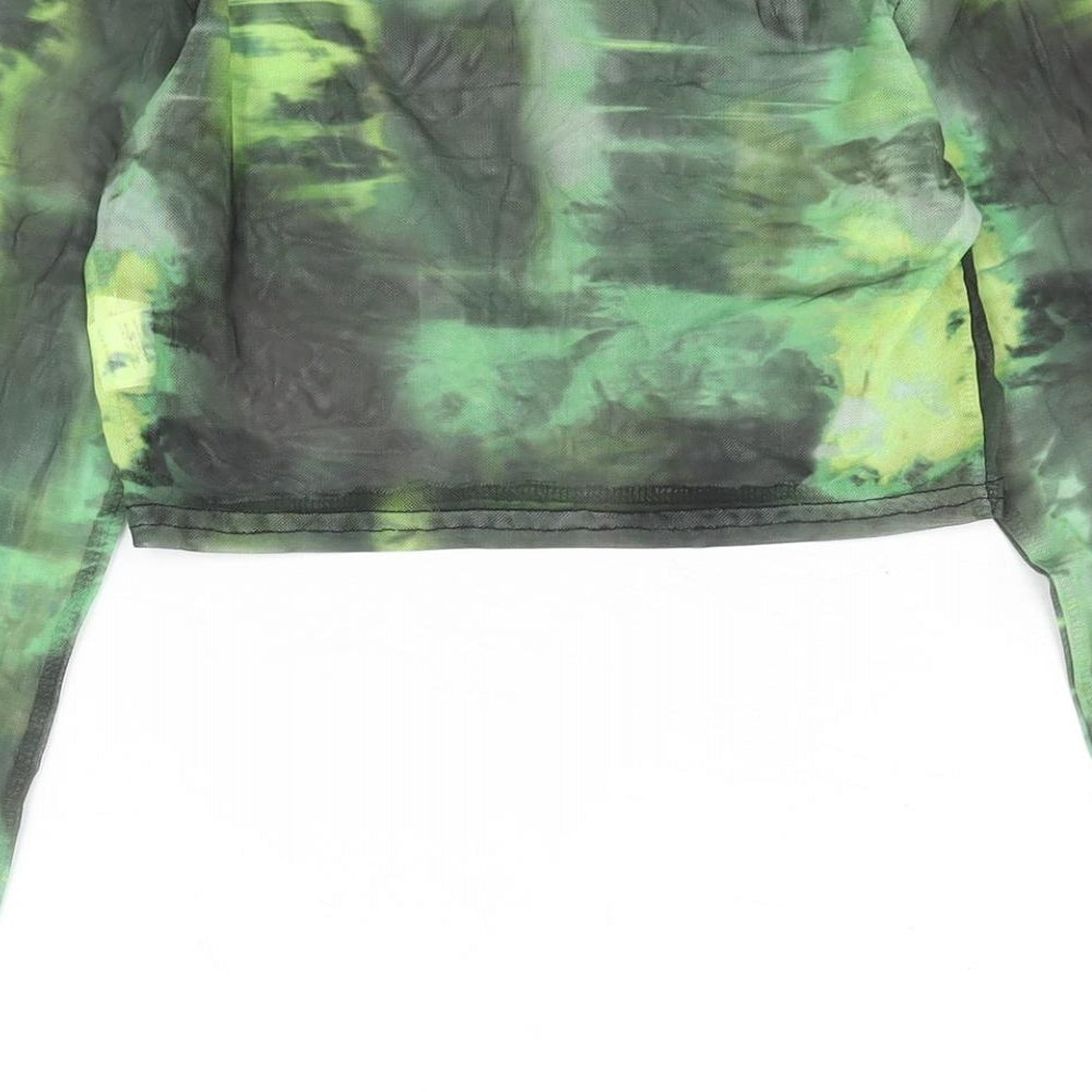 PRETTYLITTLETHING Womens Green Geometric Polyester Basic Blouse Size 6 Round Neck - Semi Sheer