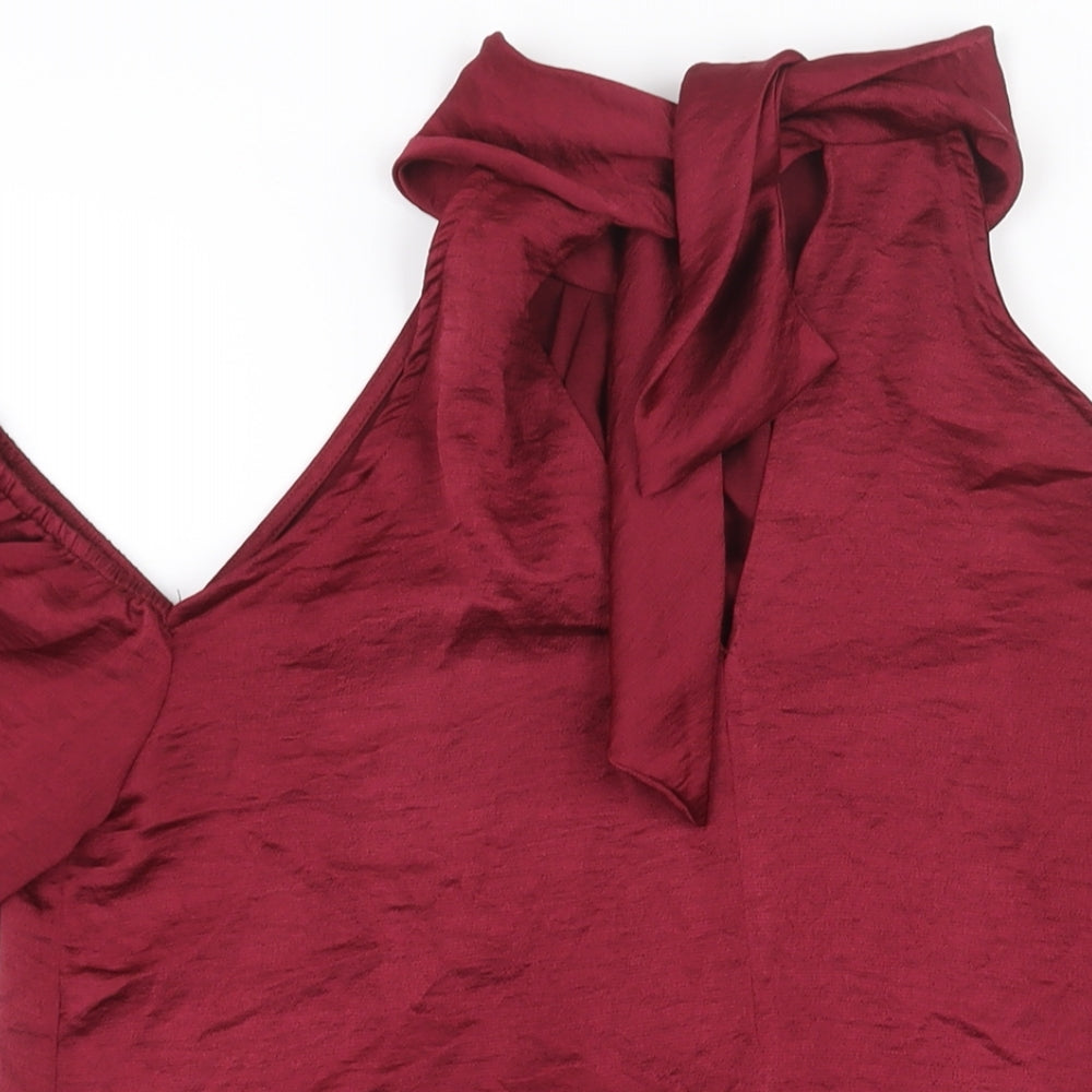 Friends Like These Womens Red Polyester Basic Blouse Size 12 Mock Neck - Cold Shoulder