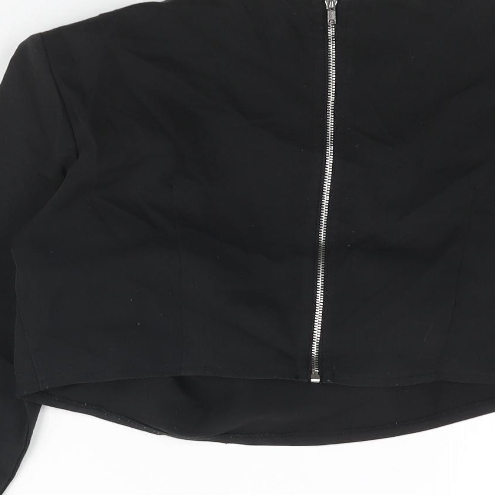 PRETTYLITTLETHING Womens Black Polyester Cropped Blouse Size 10 Cowl Neck - Shoulder Pads