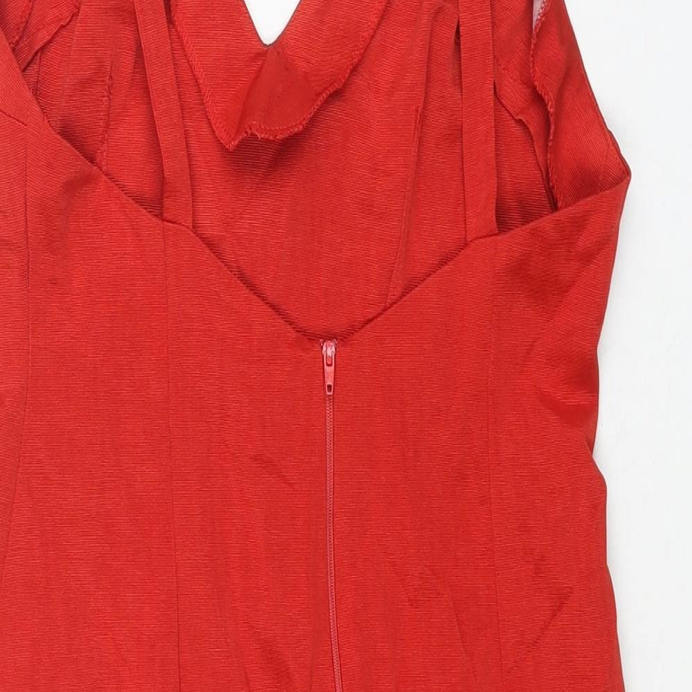 ASOS Womens Red Polyester Mini Size 10 V-Neck Zip