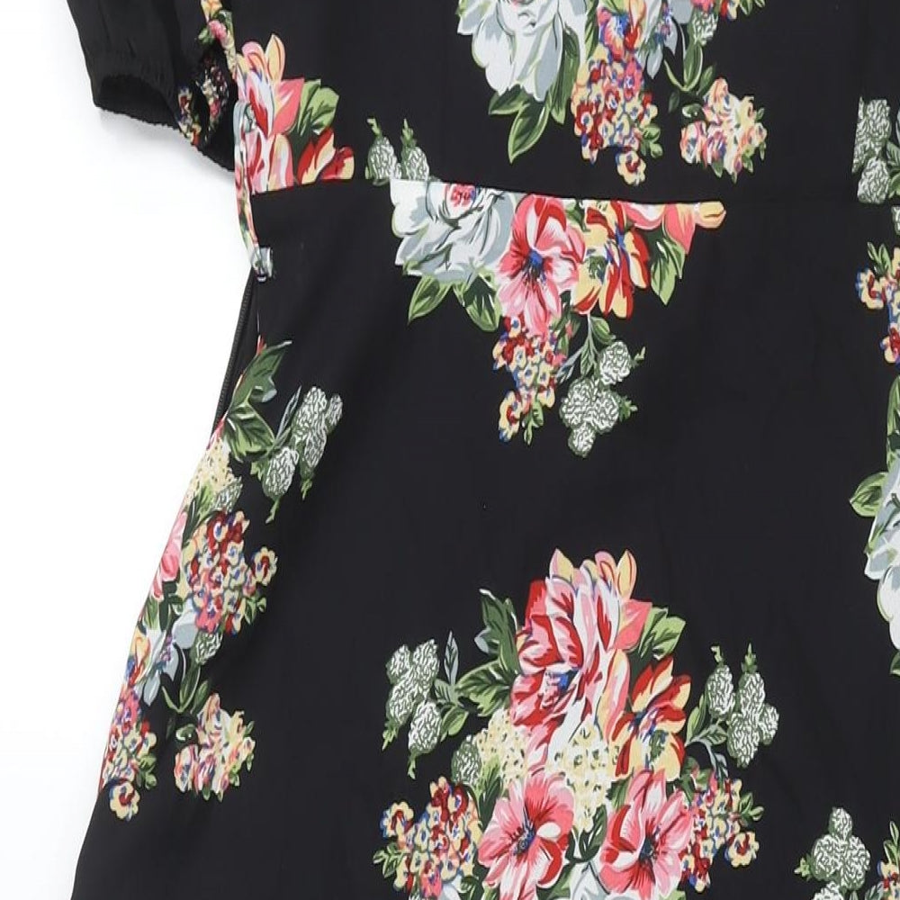 Yumi Womens Black Floral Polyester Maxi Size 10 V-Neck Snap