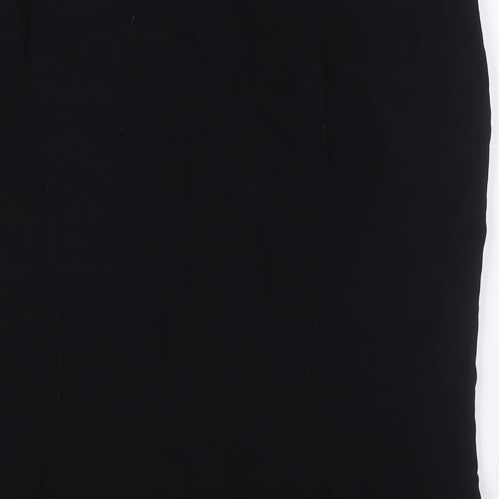 Marks & Spencer Womens Black Acetate Straight & Pencil Skirt Size 14 Zip - Double Vented