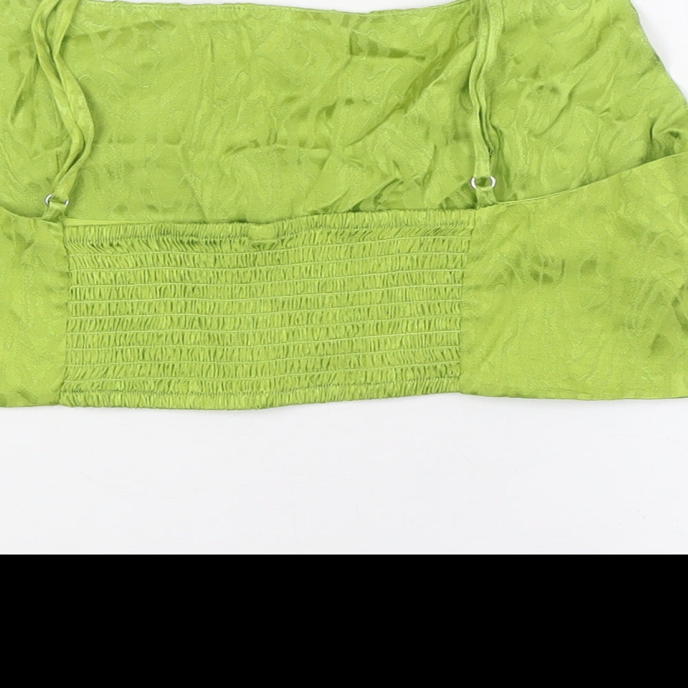 Calliope Womens Green Viscose Cropped Button-Up Size L Square Neck