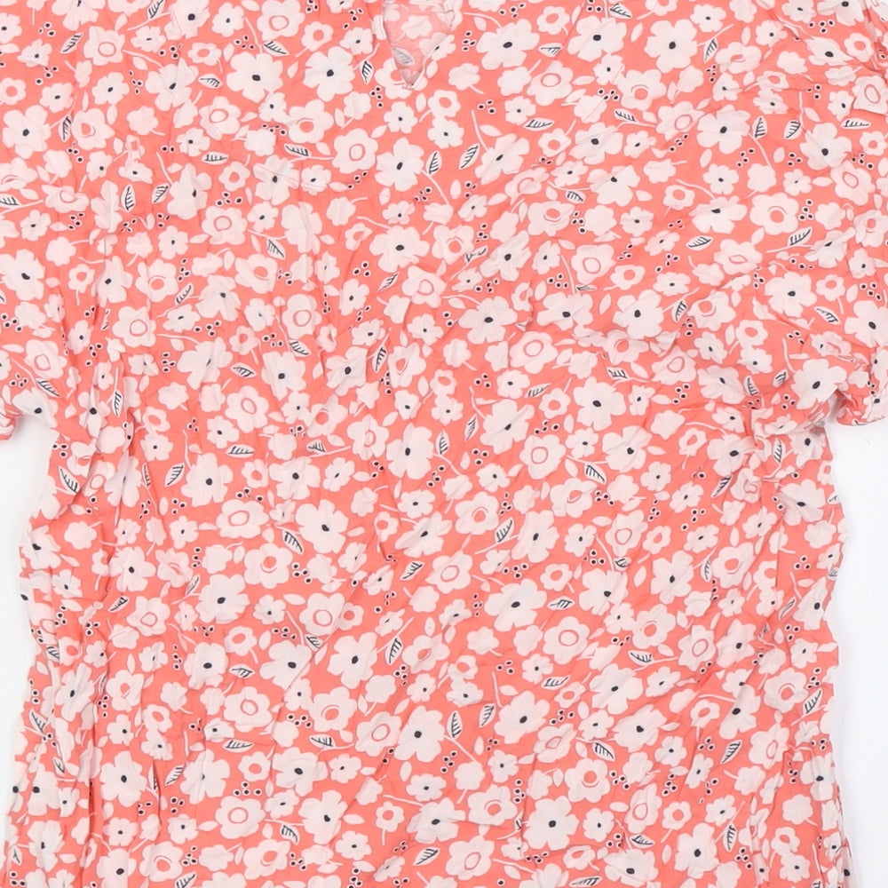Marks & Spencer Womens Pink Floral Viscose Basic Button-Up Size 8 Boat Neck