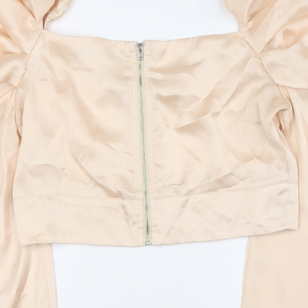 Nasty Gal Womens Ivory Polyester Cropped Button-Up Size 12 Square Neck