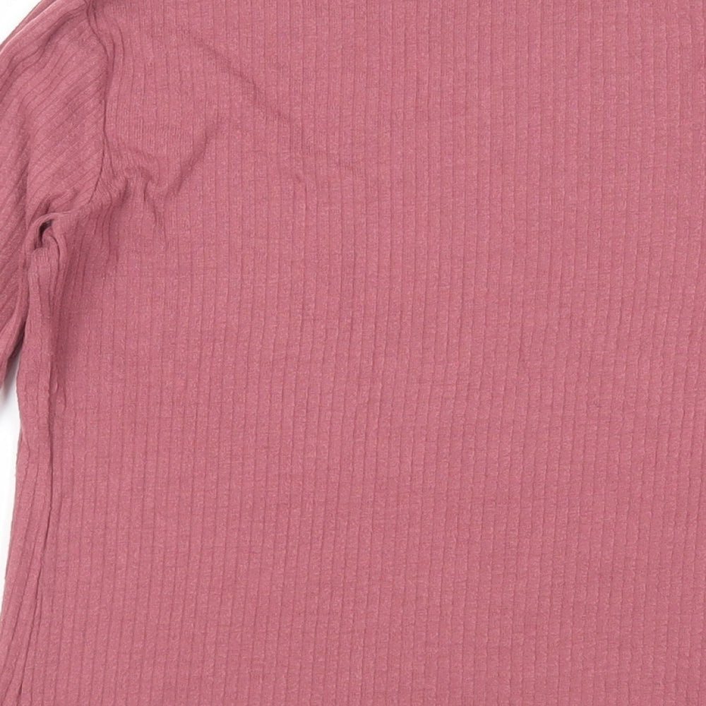 River Island Womens Purple Polyester Basic T-Shirt Size 8 Mock Neck - Ribbed