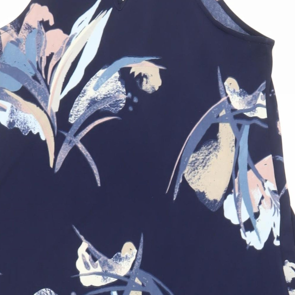 NEXT Womens Blue Floral Polyester Trapeze & Swing Size 8 Halter Button - Embellished Neckline