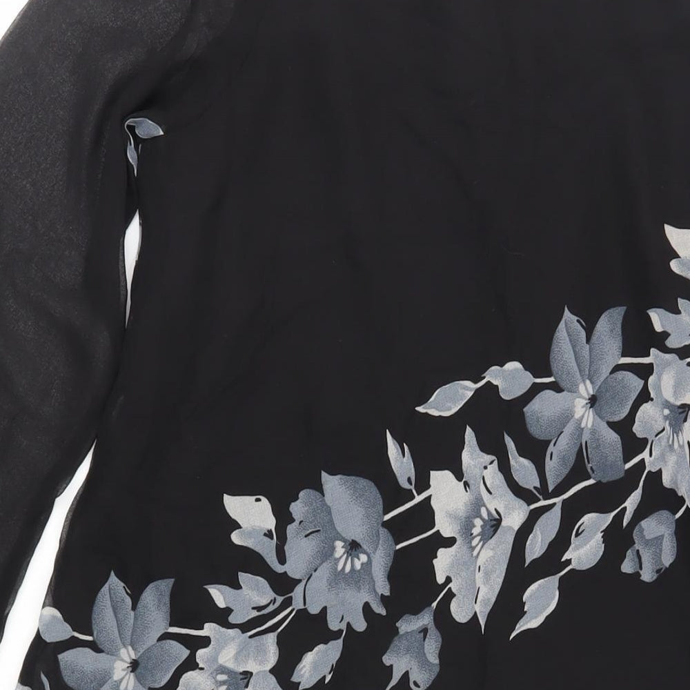 Kushi Womens Black Floral Polyester Tunic Blouse Size 10 V-Neck - Beaded Sequin