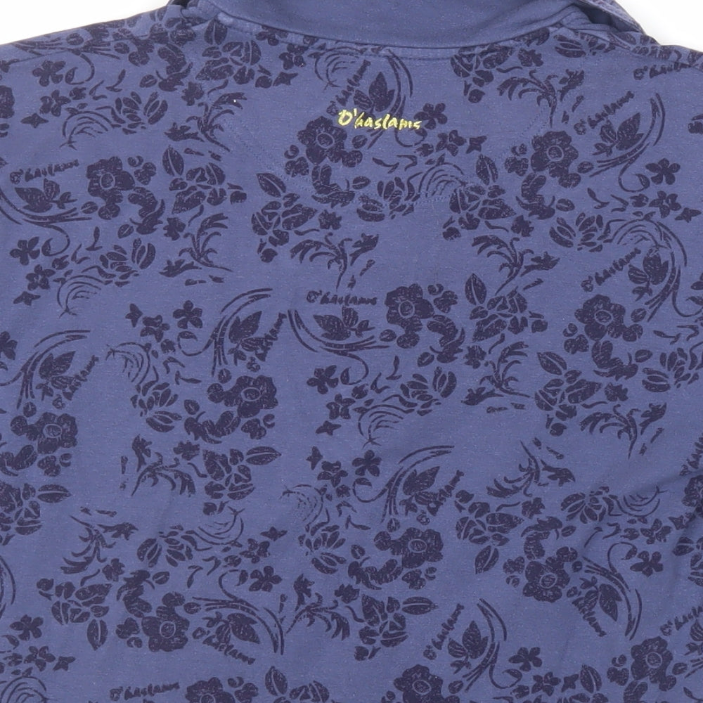 O' Haslams Womens Blue Floral Cotton Basic Polo Size 12 Collared