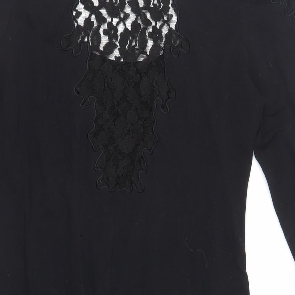 H&M Womens Black Cotton Mini Size M Boat Neck Pullover - Lace Detail