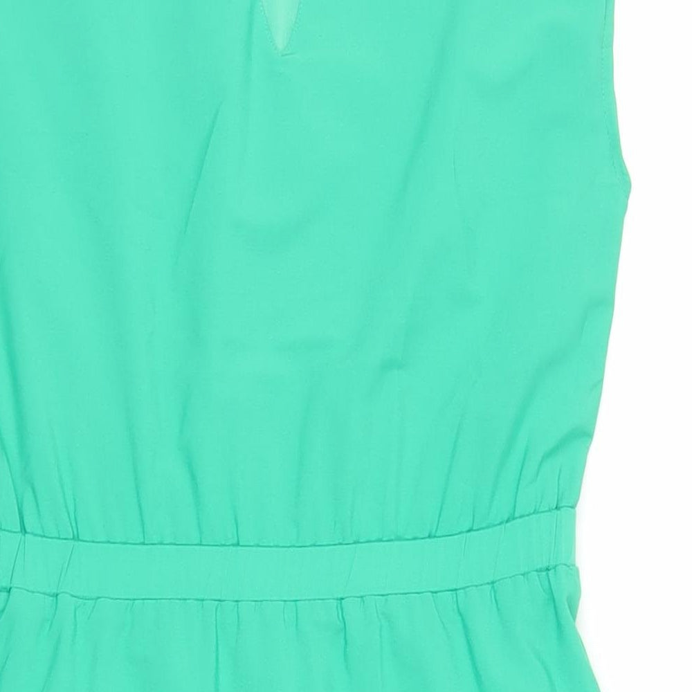H&M Womens Green Polyester Shift Size 6 Boat Neck Button