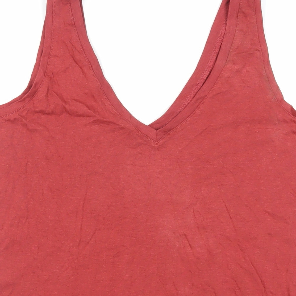 Marks & Spencer Womens Red Cotton Basic Tank Size 10 V-Neck