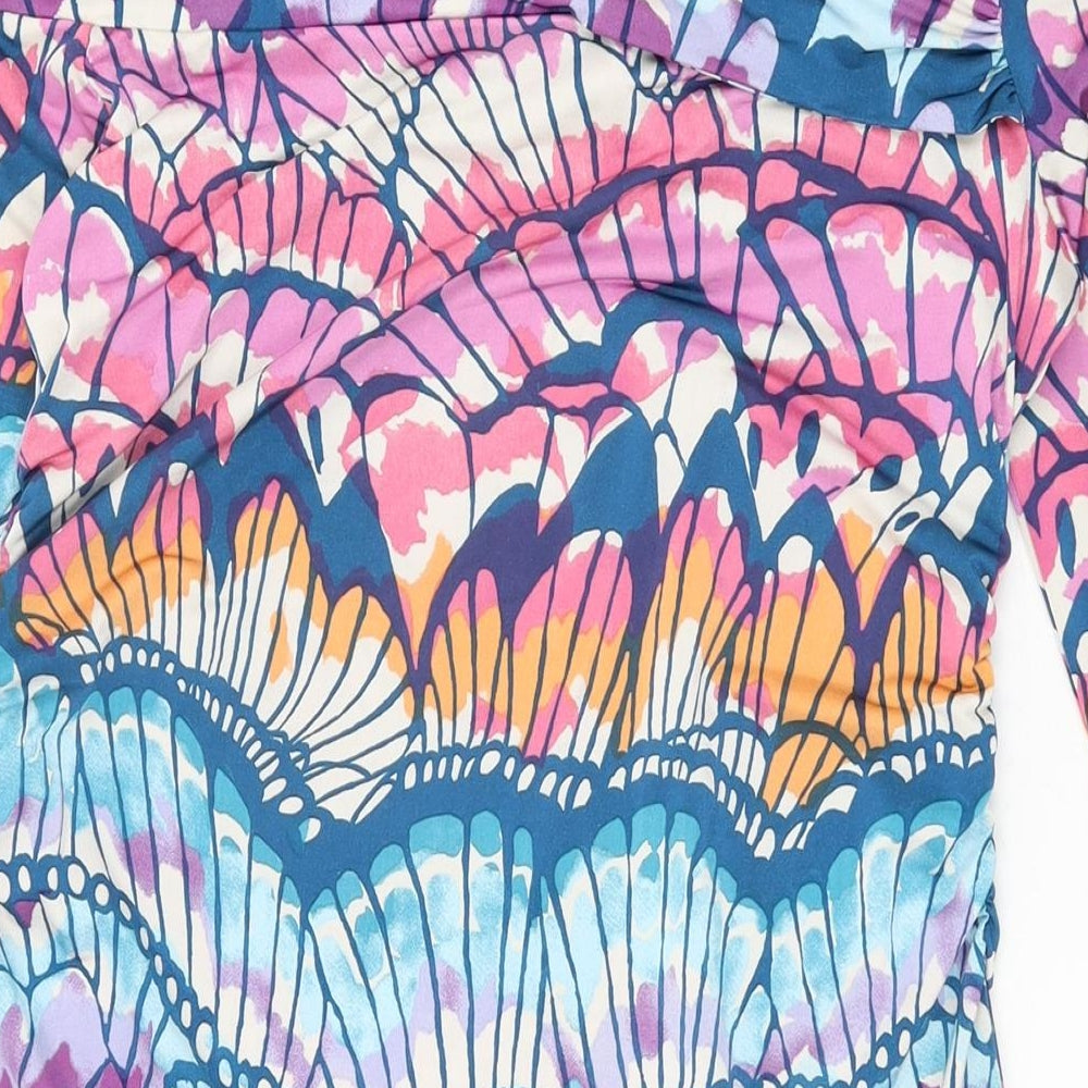 NEXT Womens Multicoloured Geometric Polyester Basic T-Shirt Size 14 Off the Shoulder