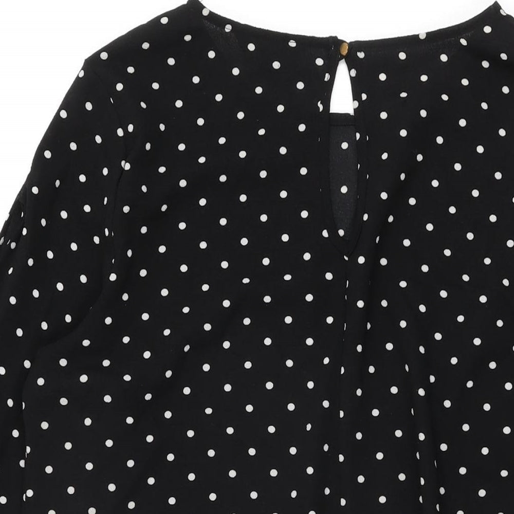 New Look Womens Black Polka Dot Polyester Shift Size 14 Round Neck Button