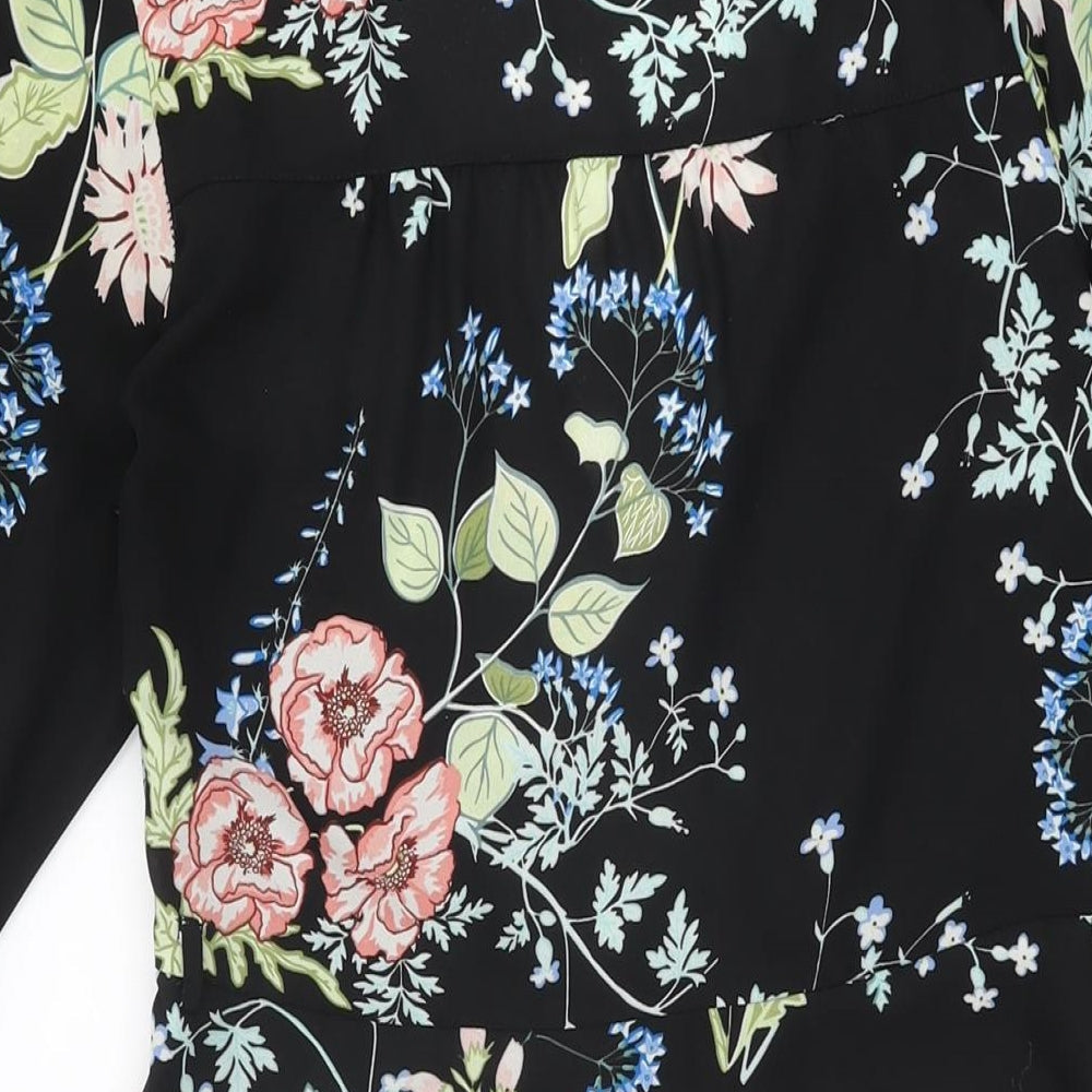 Urban renewal Womens Black Floral Polyester Wrap Dress Size S V-Neck Zip
