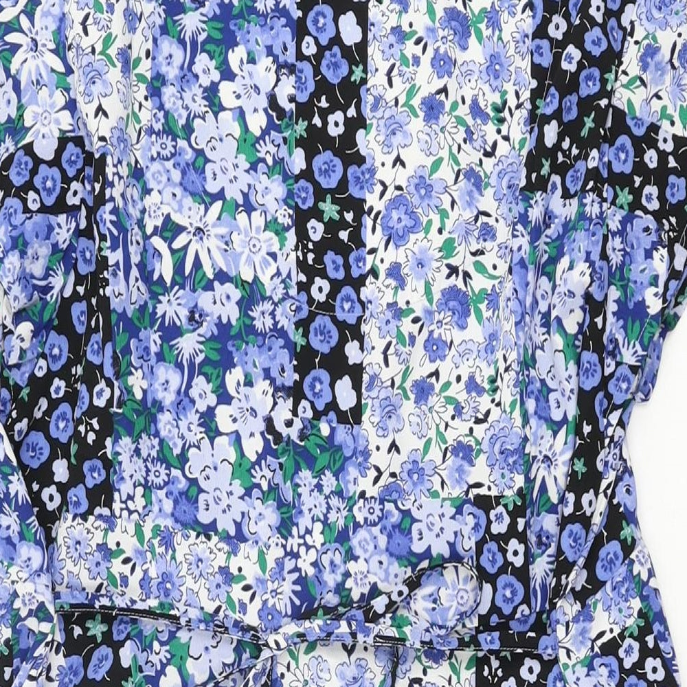 Marks & Spencer Womens Blue Floral Polyester A-Line Size 16 V-Neck Pullover