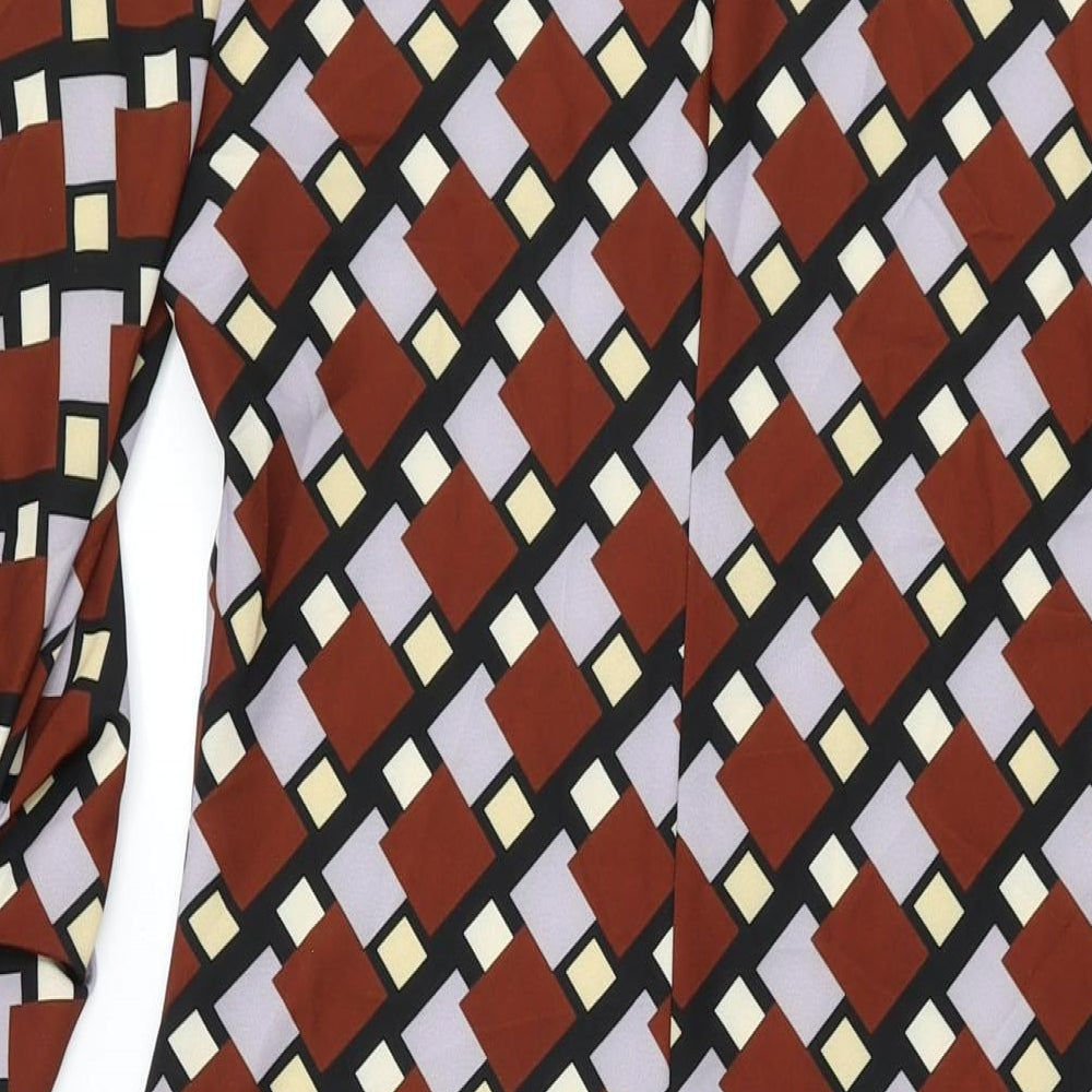 Zara Womens Brown Geometric Polyester Maxi Size S Round Neck Zip