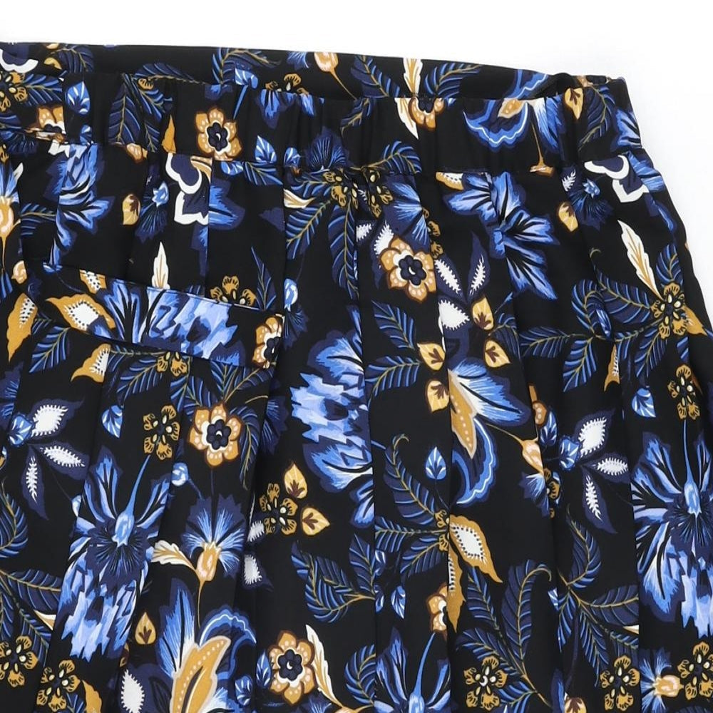 Marks & Spencer Womens Black Floral Polyester Swing Skirt Size 12 Tie