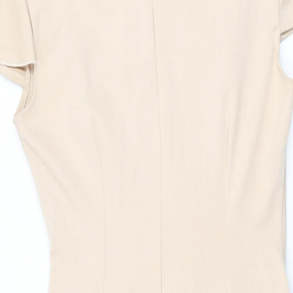 Goddess Womens Beige Viscose Bodycon Size 12 Round Neck Zip