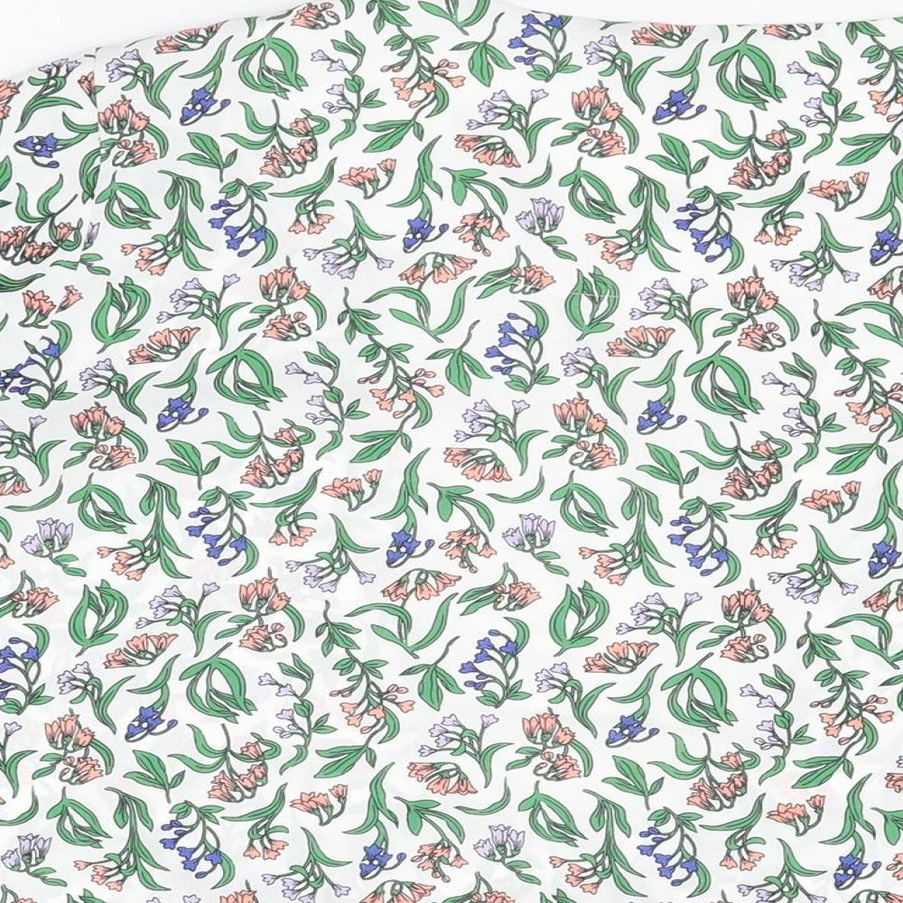 Marks & Spencer Womens White Floral Polyester Basic Blouse Size 16 V-Neck