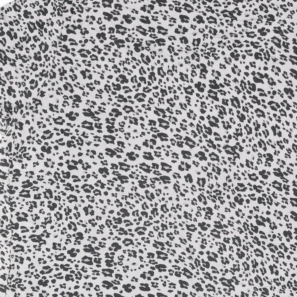 Marks & Spencer Womens Grey Animal Print Viscose Basic T-Shirt Size 16 Round Neck