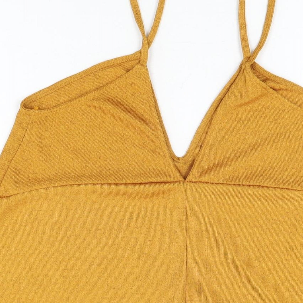 Zara Womens Yellow Polyester Basic T-Shirt Size S V-Neck
