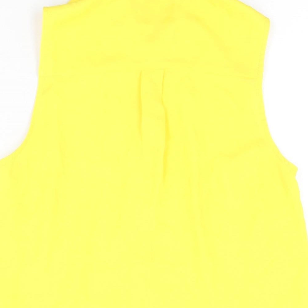 New Look Womens Yellow Polyester Basic Button-Up Size 8 Collared