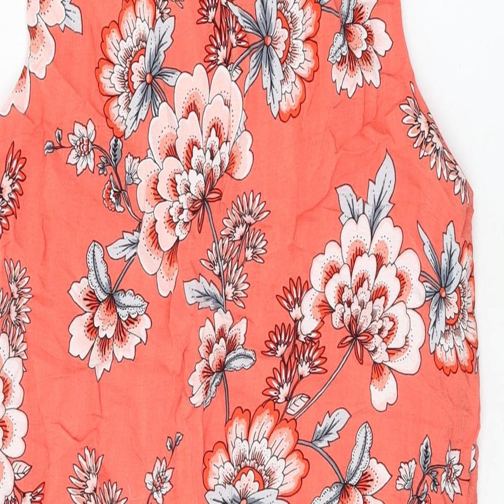 M&Co Womens Pink Floral Viscose Shift Size 12 Round Neck Button