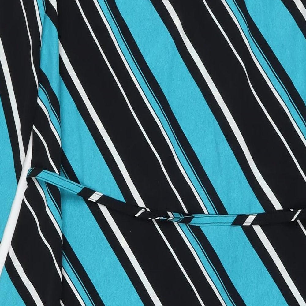 Marks & Spencer Womens Blue Striped Polyester Maxi Size 8 Round Neck Button