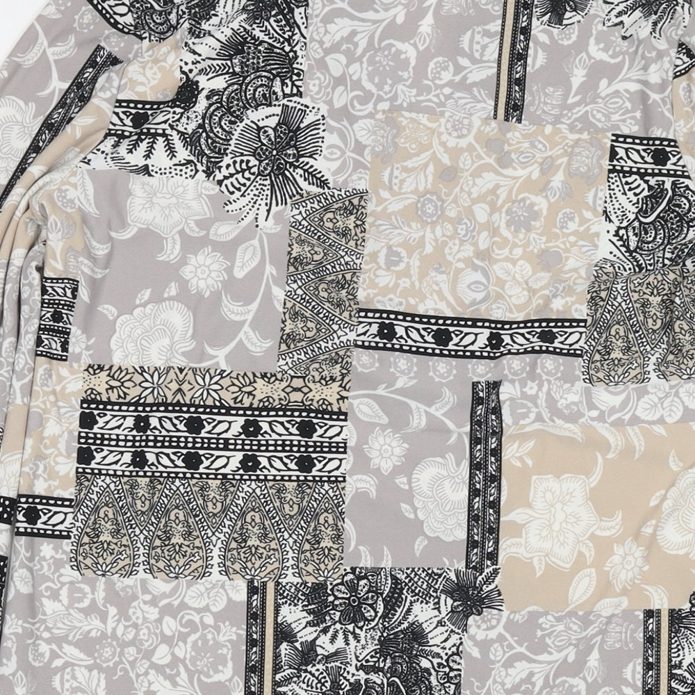 Wallis Womens Beige Geometric Polyester Tunic Blouse Size S V-Neck