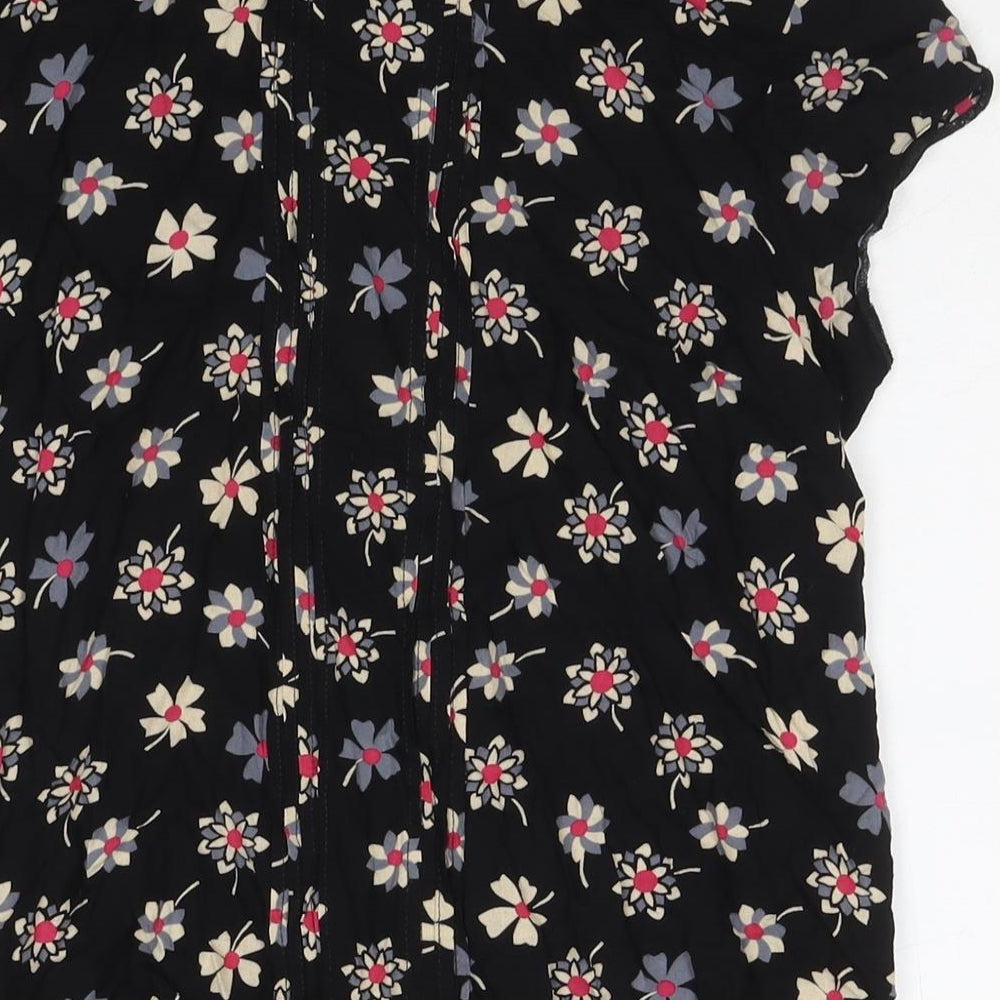 Billie & Blossom Womens Black Floral Viscose Basic Blouse Size 14 Round Neck