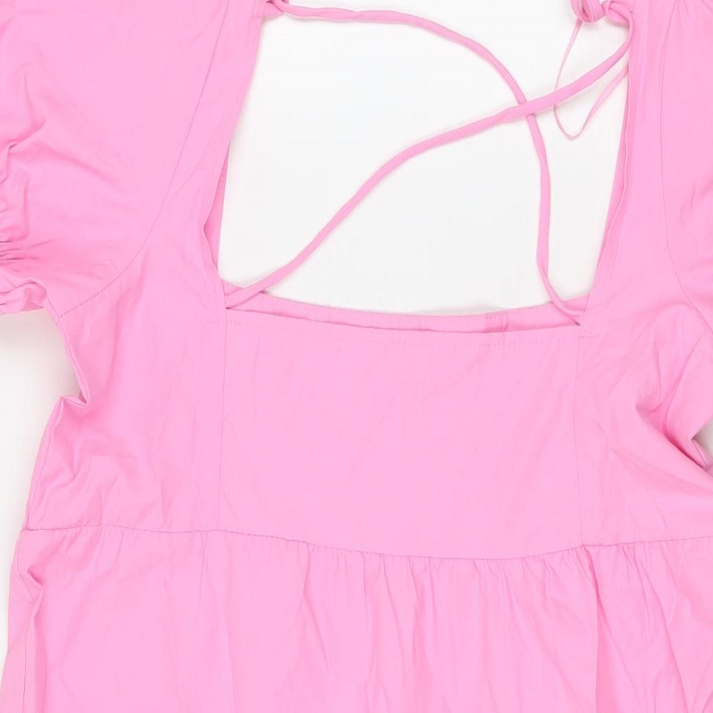Stradivarius Womens Pink Polyester A-Line Size M Square Neck Pullover