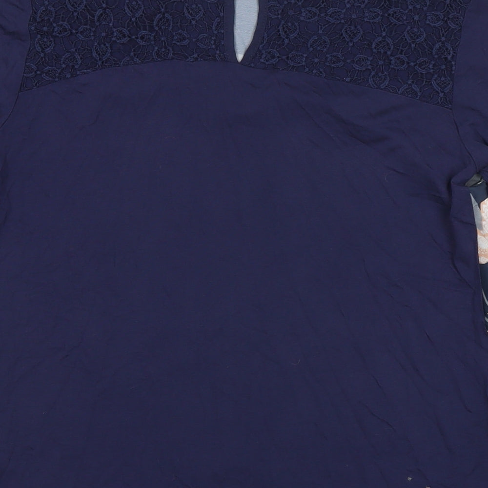 Oasis Womens Blue Polyester Basic Blouse Size S Round Neck