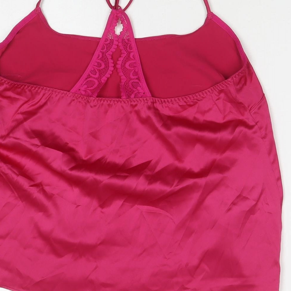Marks & Spencer Womens Pink Solid Polyester Cami Pyjama Top Size S