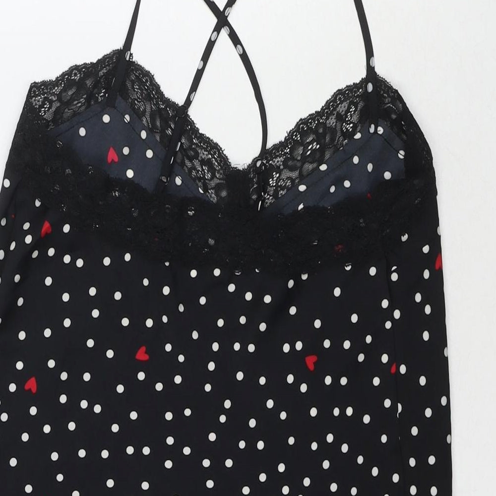 Marks & Spencer Womens Black Polka Dot Polyester Cami Pyjama Top Size 8