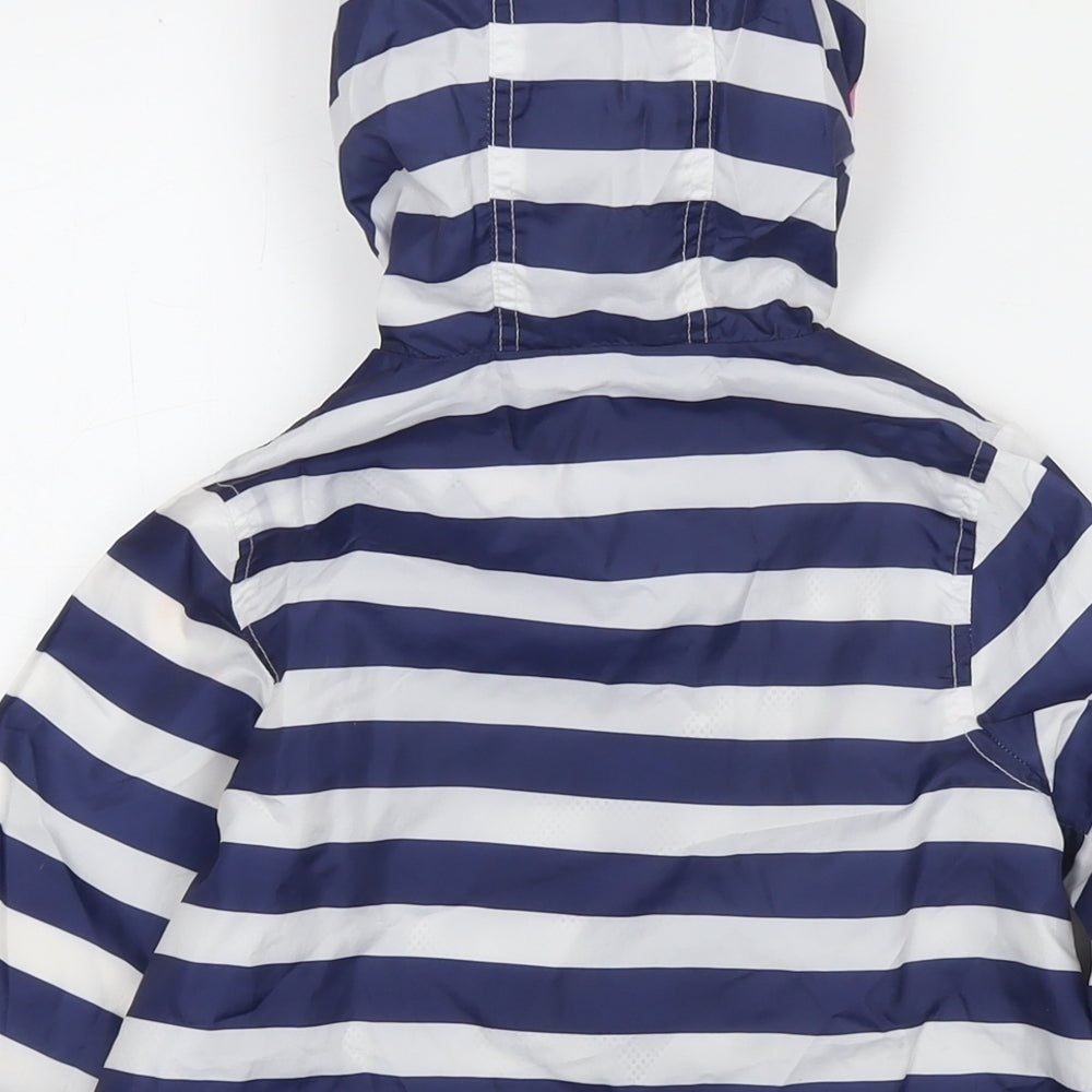 Marks & Spencer Girls Blue Striped Rain Coat Jacket Size 4-5 Years Zip